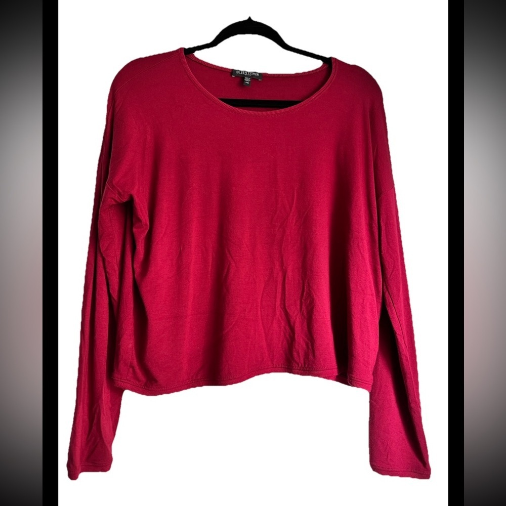 EILEEN FISHER PETITE Women's Red Long Sleeve Rayon top Sz Petite Medium